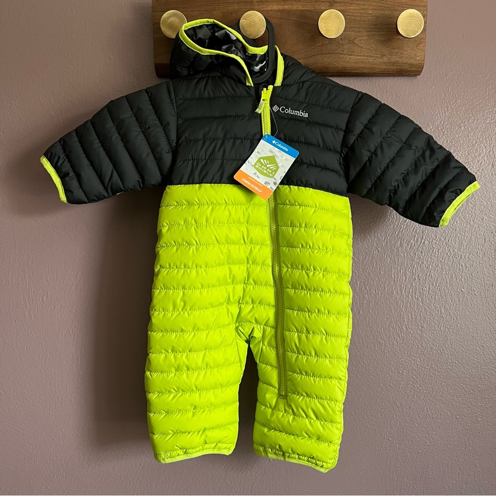 Columbia Infant Powder Lite Reversible Black and Neon Green Baby Snowsuit